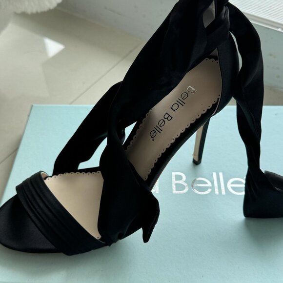 BELLA BELLE Black Ribbon Tie Heels with Ankle Bow - Picture 3 of 5